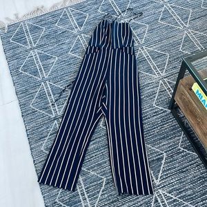 Reformation open back striped jumpsuit